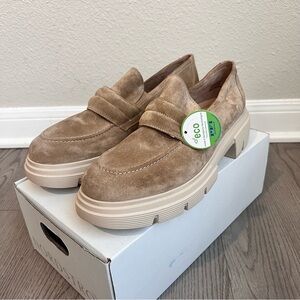 New $420 Paul Green Paisley Suede Lug Loafer Beige Platform Size US 11 UK 8.5